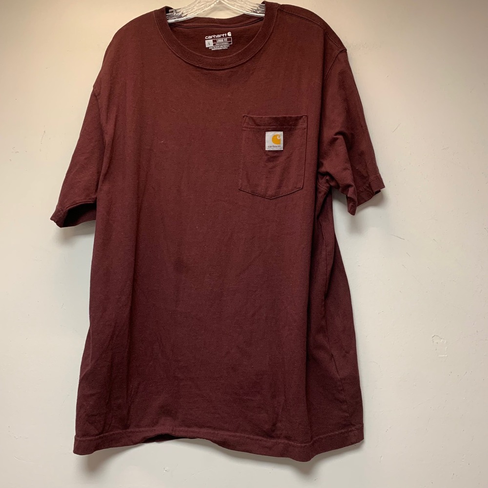 Carhartt K87-M Pocket T-Shirt Mens Large Burgundy Excellent Loose Fit Cotton